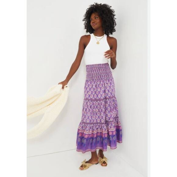 BELL by ALICIA BELL Sz M Medium Purple Print Elastic Waist Maxi Skirt Cotton - Picture 10 of 10